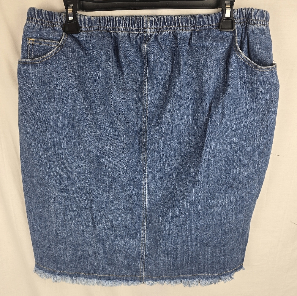 Duo Maternity Blue Denim Fringed Hem Skirt with Elastic Waist Sz L